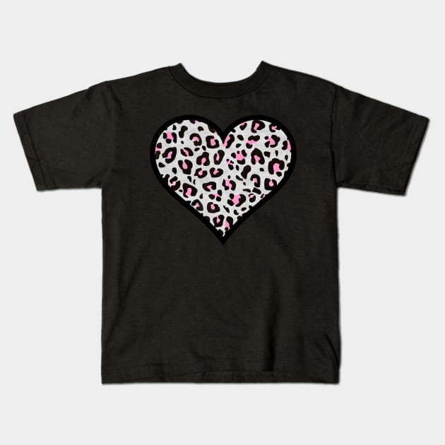 Pink, Gray and Black Leopard Print Heart Kids T-Shirt by bumblefuzzies